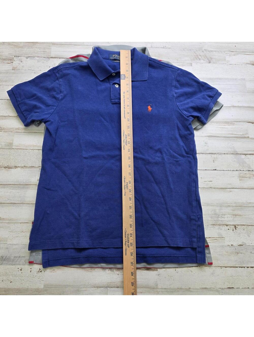 POLO RALPH LAUREN Lot of 2 Short Sleeve Shirts - Solid Blue & Gray Stripe Size M - Picture 4 of 5